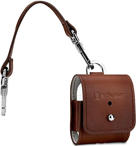 StilGut cover compatibile con AirPods di seconda generazione, AirPods 2 case in vera pelle, case con aggancio per cintura, marrone antico