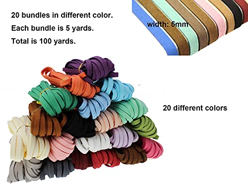 Pamir Tong 20 Colors 5Mm Suede Cord, 100 Yards Suede Lace Faux Leather Cord For Bracelet Necklace Beading & Jewerly Making Diy Crafts (100 Yards 20 Colors) #TOP4