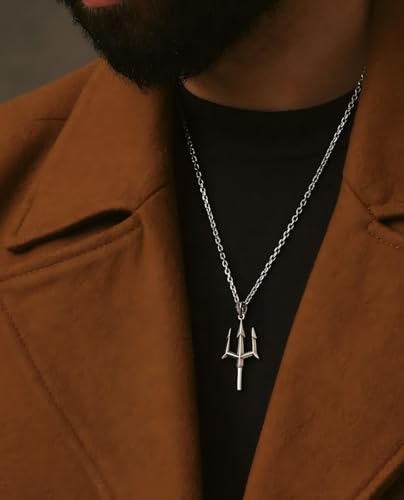 Sterling Silver Men's Pendant Necklace | Real Man Necklace Jewelry | Silver Pendant Necklaces Gift for Father's Day, Men's Birthdays, Thanksgiving, Christmas (Smooth Trident)4