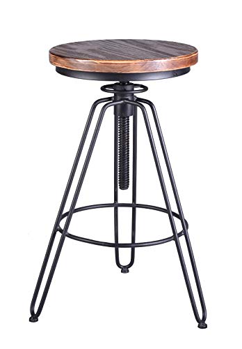 Lokkhan Set Of 2 Industrial Bar Stool-Vintage Adjustable Swivel Wood Metal Bar Stool-Rustic Farmhouse Cast Iron Kitchen Stools,24 Inch-30 Inch Counter Height-Bar Height,Matte Black,Fully Welded #TOP2