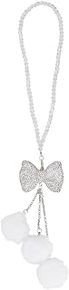 Dije de Espejo Retrovisor con Diamantes de Imitación Blancos, Cristal Brillante, Bonito Lazo para Colgar En el Espejo Retrovisor Del Coche, Accesorio con Pompones de Peluche, Adorno Decorati