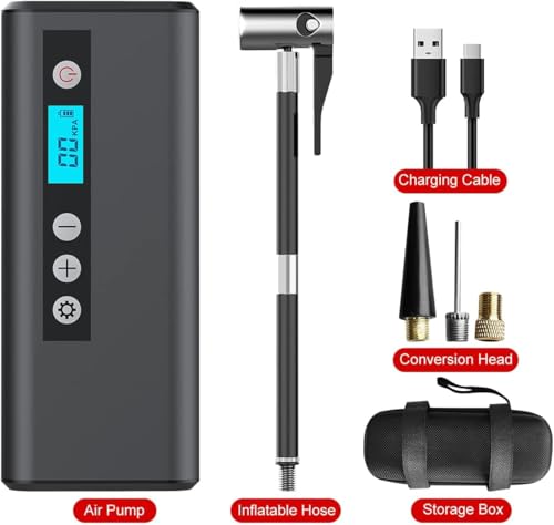Image of Mini Portable Electric Air Pump, 4000mAH Tire Inflator 150PSI Air Compressor Rechargeable with Emergency LED Light for Car, Bike, Balloons and Other Inflatables