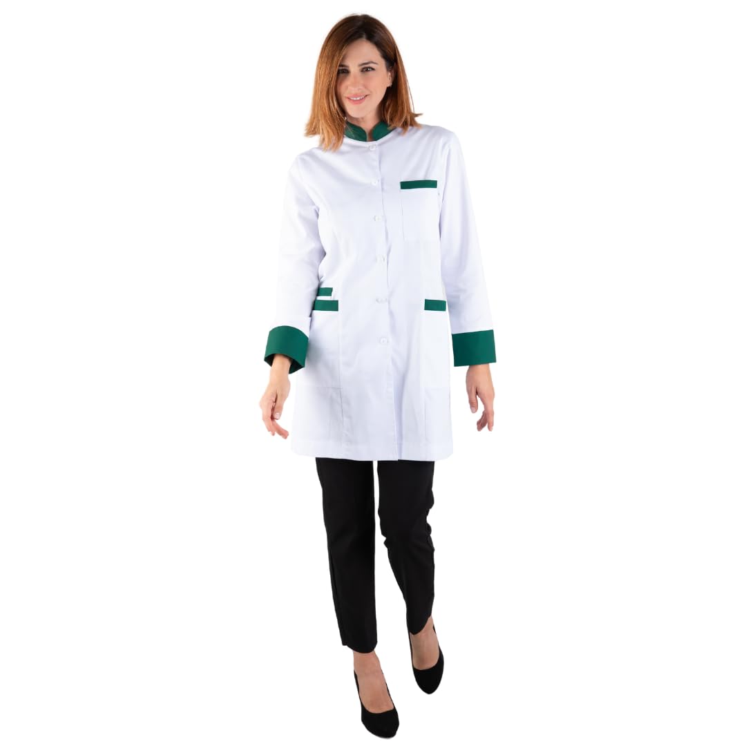 Laborkittel für Damen, Langarm, ideal für Apotheke, Optik, Kräuterkliniken und Gesundheitskliniken, hergestellt in Spanien