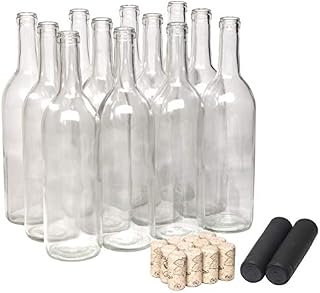 North Mountain Supply 750ml Glass Bordeaux Wine Bottle Flat-Bottomed Cork Finish -