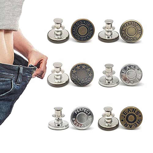 6 Pcs Buttons for Jeans,Adjustable Jean Button Pins,Pant Waist Tightener,No Sew and No Tools Instant Jean Button Pins for Pants, Simple Installation, Reusable and Adjustable(Style 1)