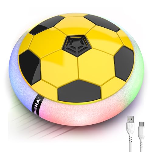 Image of Mirana Air Football Smart Toy for Kids | 3-Mode USB Type-C Rechargeable Hover Ball | Indoor Electric Hoverball with LED Lights | Birthday Gift for Boys & Girls 2 3 4 5 6 7 8 9 10 Years (Yellow)