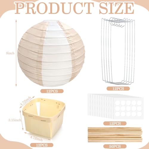 Image of Retisee 12 Sets Baby Shower Hot Air Balloon Table Centerpieces Nude Striped Paper Lanterns Woven Baskets with Sticks for DIY Gender Reveal Birthday Baby Shower Wedding Decor, 7.87 Inch