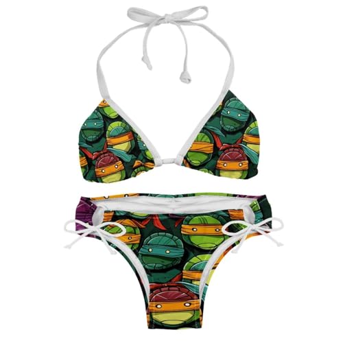 Bikini deux pièces imprimé tortues colorées maillot de bain triangle taille L