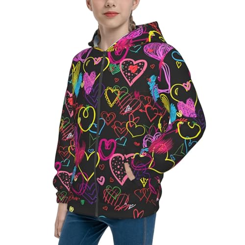 Hand Drawn Hearts1 Kids Pullover Hoodies Boys Zip Up Sweatshirts Girls Athletic Clothes with Pocket