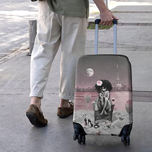 Xidingyue African American Black Girl Luggage Protective Cover Pink and Black Beach Paris Eiffel Tower Suitcase Cover Fit 22-24 Inch Luggage