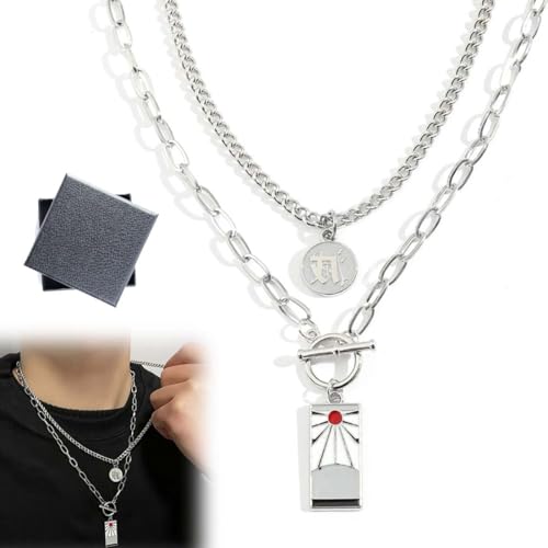 LQUYTA Collier avec Pendentif dans Le Style d'un Hanafuda de Tanjiro Kamador, Chaîne Fine Maille Forçat Acier Inoxydable, pour Fans de Demon Slaye