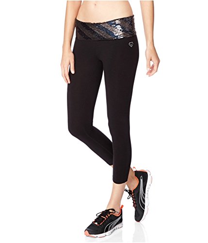 Aeropostale Womens Striped Sequined Yoga Pants, Black, X-Small #TOP14