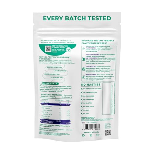 Image of Foodstrong Gut Friendly Plant Protein - Raw (Unflavoured) | 24g Complete Plant Protein with Probiotics, Digestive Enzymes, Prebiotics & Indian Herbs | Vegan | No Sugar | 500g