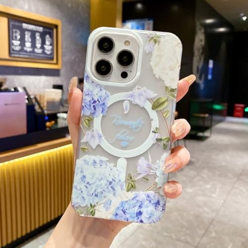 Coque acrylique magnétique à motif fleur pour iPhone 14 Pro Max rigide