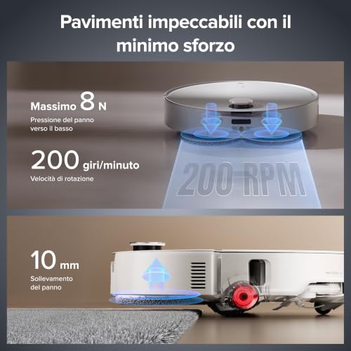 roborock Qrevo EdgeT Robot Aspirapolvere Lavapavimenti con LDS Retrattile, 7,98 cm, Antigroviglio, Autopulizia Panno 75°C, Stazione Tutto in Uno, Modalità Tappeti, Bianco - Immagine 5