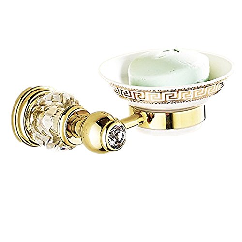 AUSWIND European Solid Brass Gold Ceramic Painting Soap Dish Diamond Decorate Circular Base Wall Mounted Bathroom Accessories XH