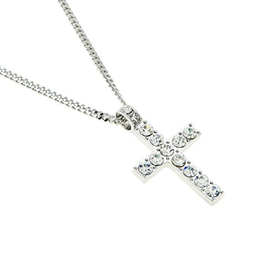 Hemlock Hip Hop Cross Necklaces, Unisex Jewelry Bling Rhinestone Crystal Cross Pendant Necklace (Silver) #TOP2
