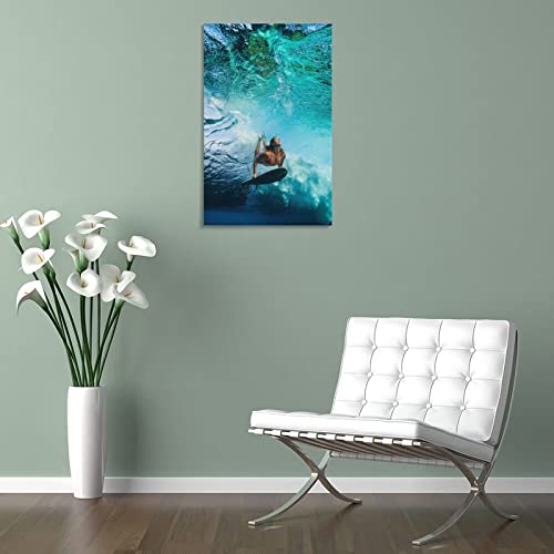 Mlxfcga Underwater Surfing Bikini Girl Beautiful Poster Canvas Painting Wall Art Poster For Bedroom Living Room Decor 24X36Inch(60X90Cm) Frame-Style #TOP4
