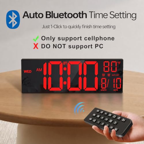 Image of JALL 16.1 inch Large Digital Wall Clock with RGB Lights, Digital Clock with BT Sync, Clocks for Living Room, Wall Clock with Auto DST, Temperature for Classroom (Red)