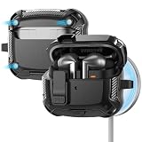 Miimall 対応 Samsung Galaxy Buds3 FE/Buds3 Pro/Buds 3 シリコンケースカバー スタンド磁気吸着 セキュアロッククリップ付き 耐衝撃 全面保護 Galaxy Buds 3 ヘッドホン対応（ブラック）