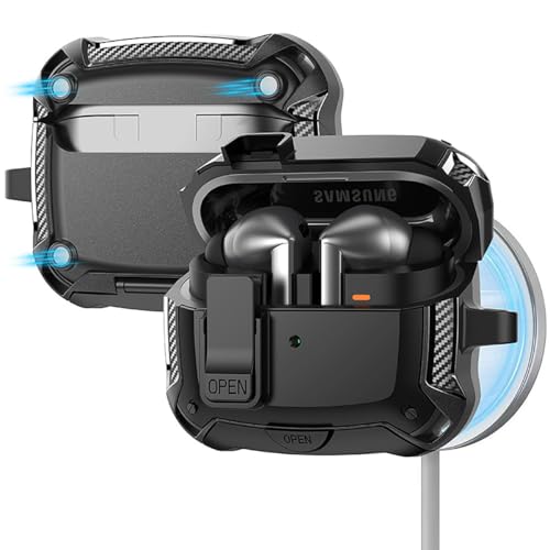 Miimall �Ή� Samsung Galaxy Buds3 FE/Buds3 Pro/Buds 3 �V���R���P�[�X�J�o�[ �X�^���h���C�z�� �Z�L���A���b�N�N���b�v�t�� �ϏՌ� �S�ʕی� Galaxy Buds 3 �w�b�h�z���Ή��i�u���b�N�j