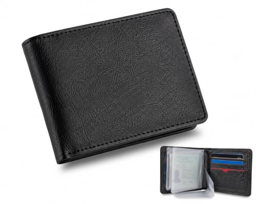 Carteira Masculina em Couro Sintético, Porta-Cartões e Porta-Documentos, Bolso para Moedas com Zíper e Porta-Cédulas, Compacta e Funcional