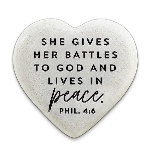 Lighthouse Christian Products Peace Inspirational Verse Cast Stone Engraved Heart