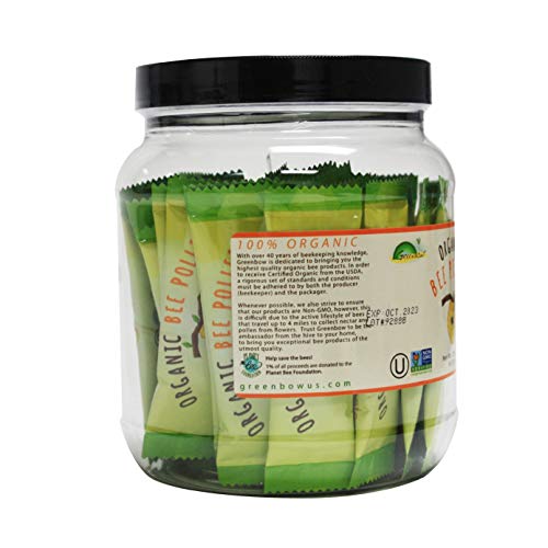Greenbow Organic Bee Pollen - 100% Usda Certified Organic, Nongmo, Pure, & Natural Bee Pollen -Superfood Packed With Proteins, Vitamins & Minerals - Kosher Certified, Gluten Free - 5G X 40 Sticks_200G #TOP2