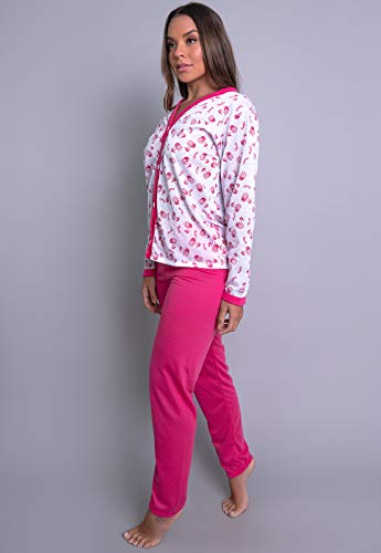 Pijamas Longo Adulto Feminino Blusa Com Botões E Calça