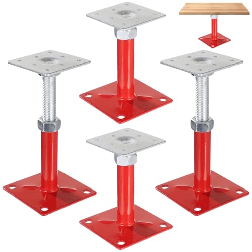 4 PCS Adjustable Floor Jacks, Heavy Duty Metal Post Floor Support, 5 to 8 Inches Mini Screw House Jack, Deck Foundation Lift Support, Level Support Floor Straightener for Balcony Patio Courtyard,Red