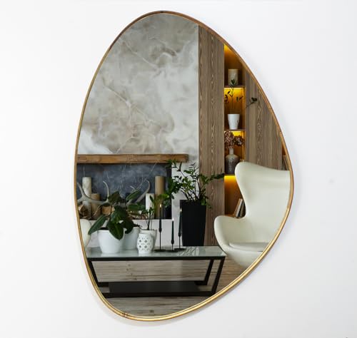 Espelho Decorativo Organico 100X70 Com Borda Moldura Em Lamina De Madeira Grande