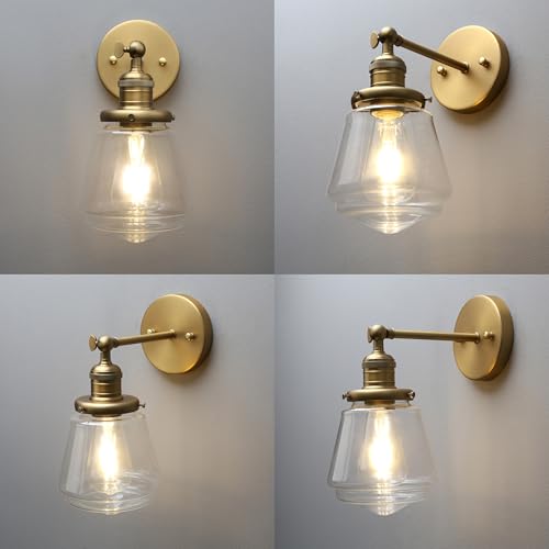 Image of Phansthy Wall Sconces Light Fixture Industrial Wall Lamp, 180 Degree Adjustable Bathroom Vanity Light, Wall Light with Glass Shade Wall Decorative Lighting for Kitchen Living Room Hallway (Antique)