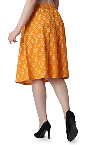 Image of POPWINGS Casual Bagru Printed A-Line Knee-Length Summer Skirt for Women | Ethnic