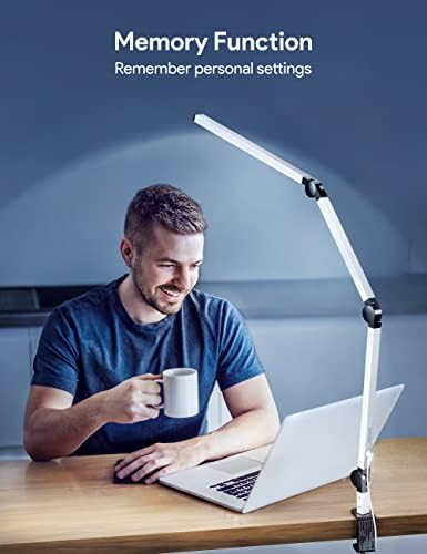 LED Desk Lamp, Dual Light Source Desk Light with Clamp, Dimmable 4 Color Modes & 4 Brightness Swing Arm Lamp, Eye-Caring Clip-on Architect Lamp with Memory Function for Work Study Home Office