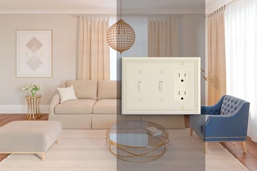 Image of Henne Bery Sunken Pearls Heavy Duty Decorative Wall Plate Switch Plate Outlet Cover (Double Toggle /Single Decorator, Light Almond)