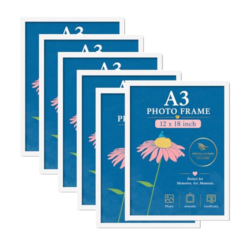 Image of AbhiKalpya Art Studio 12 inchx18 inch Inch Photo Frame A3 Size Photo Frame For Wall Artwork /Painting White Frame (12x18) (Set of 6)