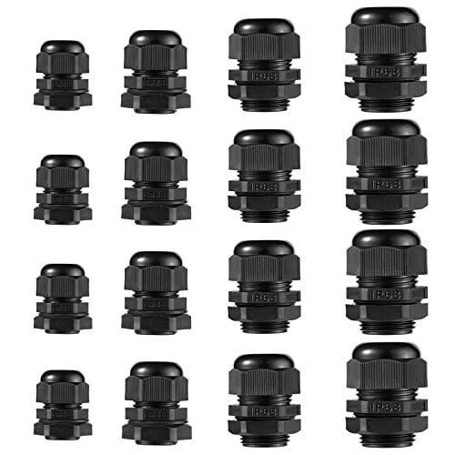 PENGLIN NPT Nylon Cable Glands Adjustable(1/4″ 1/2″ 3/4″ 1″ Combo(16-Pack)) | IP68 Waterproof,Good strain relief,High toughness PA material,Fits various installation sizes
