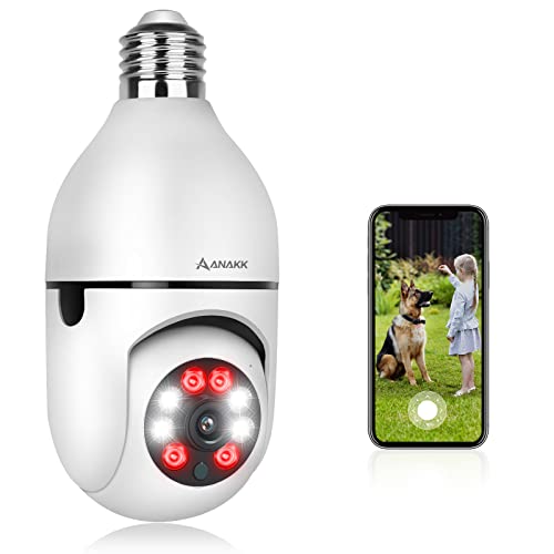 Anakk 360 Light Bulb Security Camera, 2K 3Mp Wireless 2.4Ghz Wifi Home Surveillance Cameras, Two-Way Audio, Baby And Pet Monitor Indoor/Outdoor, Light Socket Security Camera, Compatible With Alexa #TOP16
