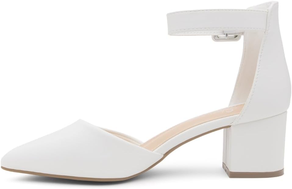 Shoe Land Closed Toe Heels for Women – 2.25 Inch Low Block Pumps for Office | Pointed Toe Chunky Dress Heels with Ankle Strap | Comfy Womens Business Casual Shoes