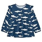 visesunny Toddler Clothes for Girls Blue Sea Shark Silhouette Long Sleeve Fall Shirts Cotton Top with Ruffle Collar 18M