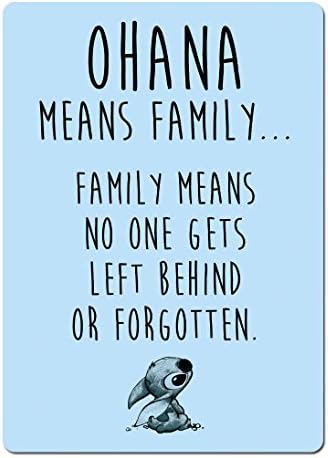 Ohana Means Family - Blue. Metal Wall Sign Plaque Wall Art Inspirational. Lilo Stitch