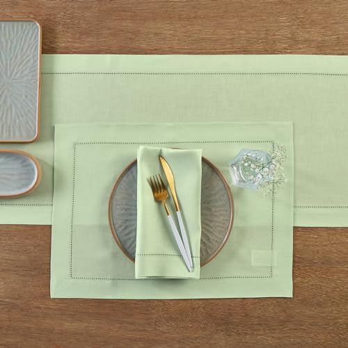 image for Solino Home Linen Hemstitch Table Runner 108 Inches Long - 100% Pure L