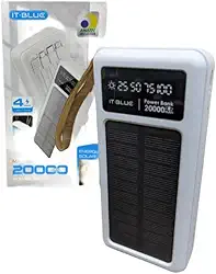 Carregador Portátil Solar Power Bank Solar 20000mAh,com 4 Saídas, Lanterna LED, 14 cm x 7 cm (Branco)