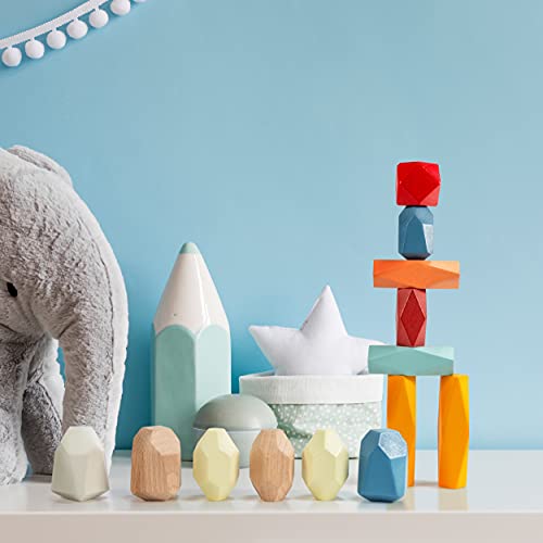 Problocks 24 Pcs Wooden Stacking Stones Game Colored Rainbow Large Small Blocks Montessori Preschool Learning Toys Sorting Balancing Rocks Set For Kids 3 Year Old And Up #TOP5