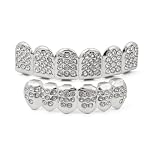 14K Gold Plated Hip Hop Diamond Teeth Grills for Your Teeth Iced out Top & Bottom Tooth Grillz Set For Men...
