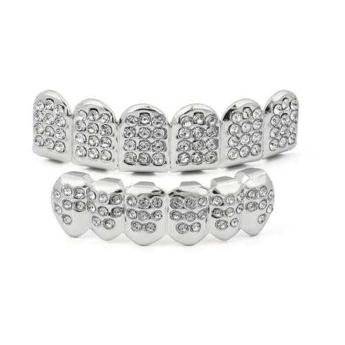 14K Gold Plated Diamond Teeth Grillz Set for Men Women