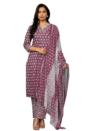 Image of MIRCHI FASHION Women's Straight Fit Pure Cotton Floral Printed Kurta Set with Dupatta and Pant