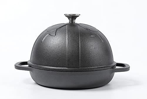 HAWOK Cast Iron Bread Cloche, Dia.7.8inch/20cm, 0.95qt, Sourdough Baking Pan Pre-seasoned Black