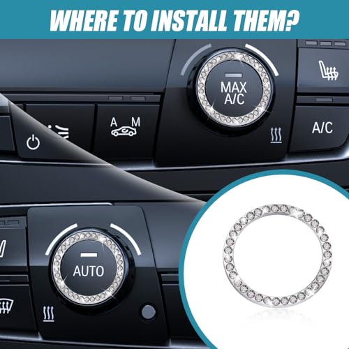 Image of 2 Pcs Crystal Rhinestone Car Engine Start Stop Decoration Ring, Push to Start Button Cover, Bling Car Accessories for Women, Key Lgnition Starter Knob Ring (White)