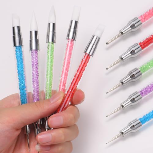 Dr.nail 62Pcs Nail Art Brushes Tools,5 Pcs Liner Brushes for Nails,Nail Sponges for Ombre with Grabbing Pen, Dual Tipped Silicone Dotting Sculpture Pen and Mixing Palette Pen Holder, Nail Design Brushes